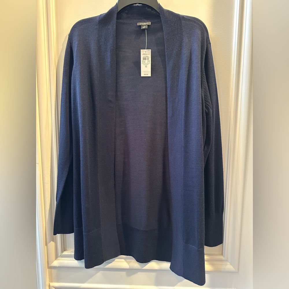 NWT Ann Taylor Factory Navy Open Front Cardigan Size M (originally $70)